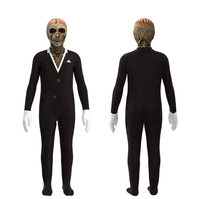 Men's Suit Skeleton Grim Reaper Costume Kids Cartoon Printed Mask Jumpsuit Horror Halloween Role Play Game Parent-Child Dress Up