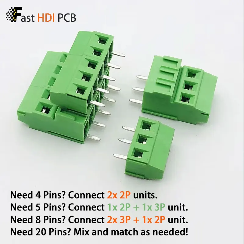 128A/B-3.81mm Screw Terminal Block, Double Layer PCB Mount Connector, High-Low Position Stackable Design, 2P 3P for DIY Assembly