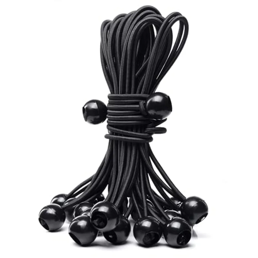 

25Pack Length 8 Inch Bungee Cord Ties, Ball Bungee Strap Tarp Tie-Down, Elastic Cord Shock Rope for Outdoor Camping Tarp Clip T