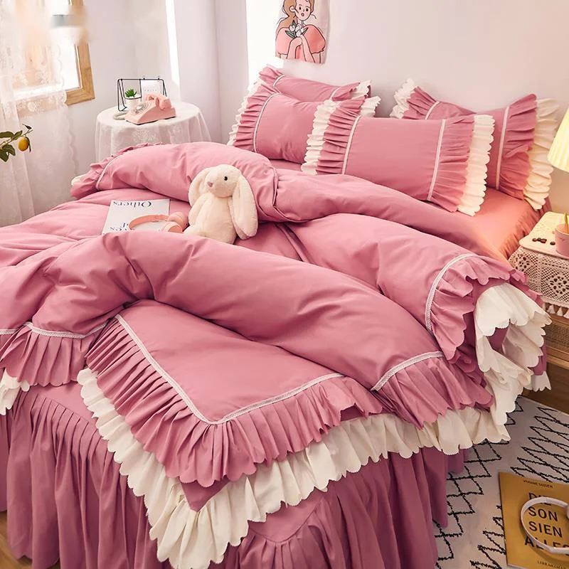 

4pcs Couple Bed Quilt Set Sheet Bedsheet Bedspread Queen Size Luxury Pink Duvets Cover Linens Comforter Bedding With Pillowcases