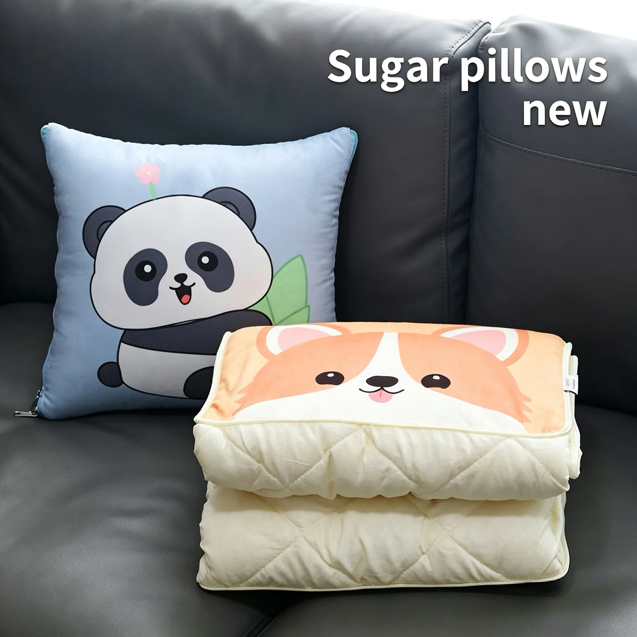 Cartoon Printed 2-in-1 Pillow & Blanket   Zipper Washable Cushion Quilt For Home Office Travel Car