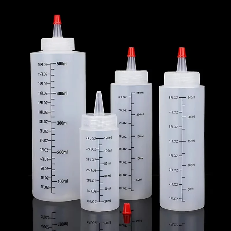 Plastic 120/250/450ml Needle‑nosed Scale Squeeze Bottle for Kitchen Salad Sauce Squeezable Bottle with Leak‑proof Squeeze Bottle