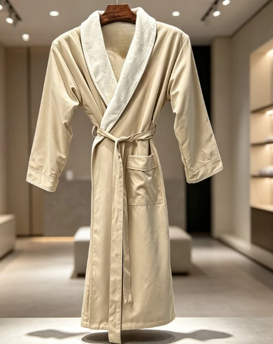 Double-layer long bathrobe for hotel shower, winter sleep robe five-star soft quality for men women with plush fabric.