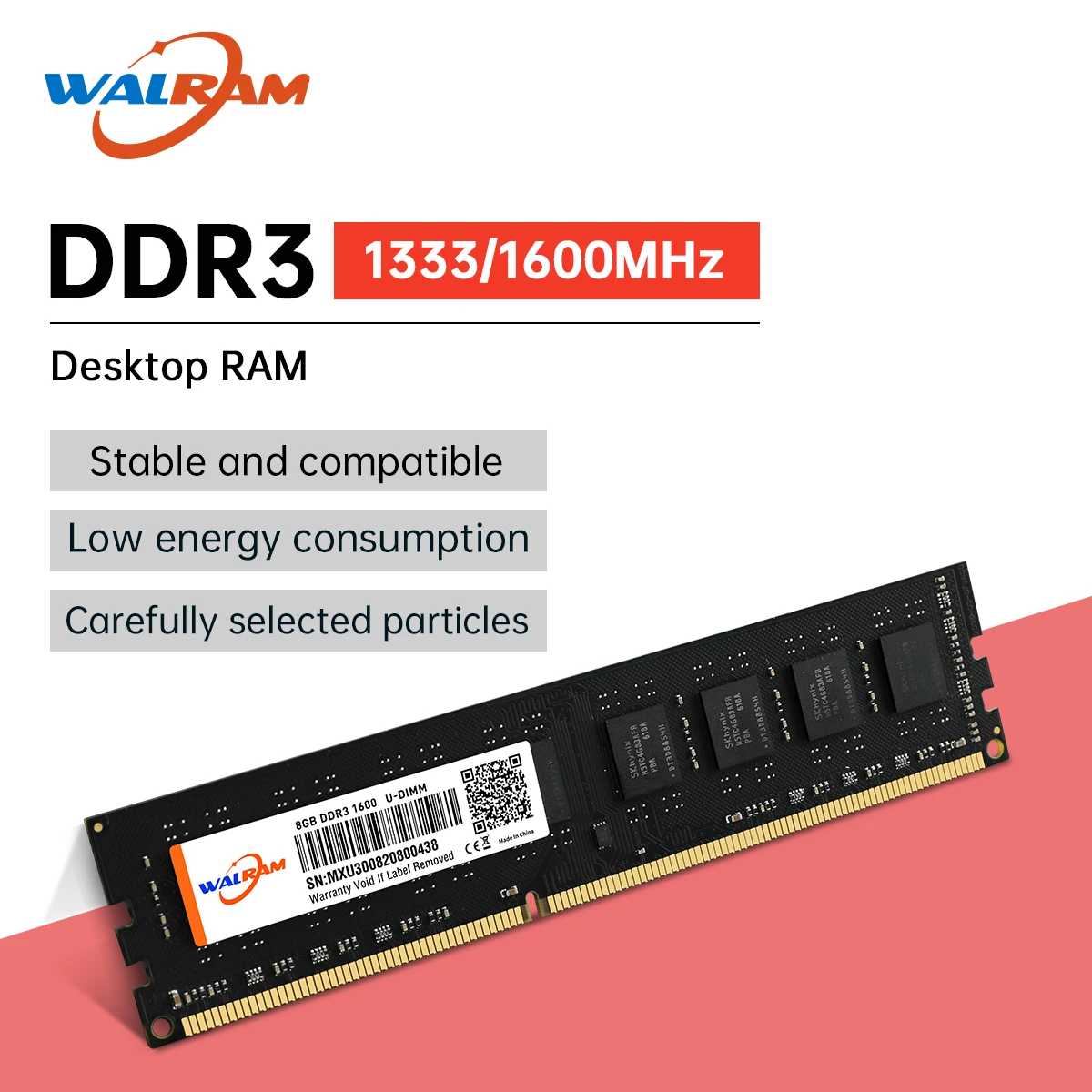 WALRAM DDR3 RAM 8GB 1333MHz 1600MHz Desktop Memory PC3 12800U 10600U Desktop 240Pins 1.5V Memoria RAM DDR3 Compatible Intel