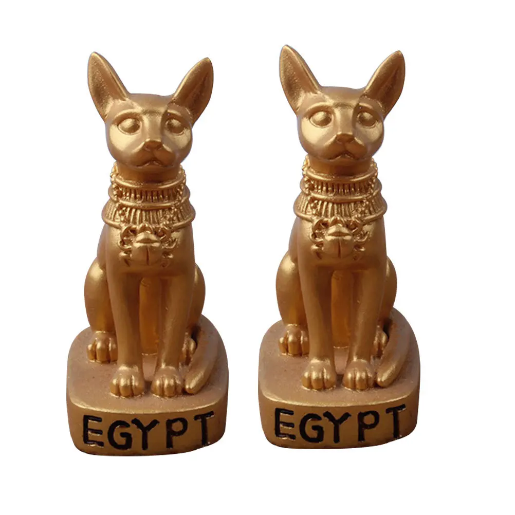 

2Pcs Egyptian Cat Statue Decor Resin Cat Ornament for Home Office Desktop Sand Table Display Unique DIY Adornment