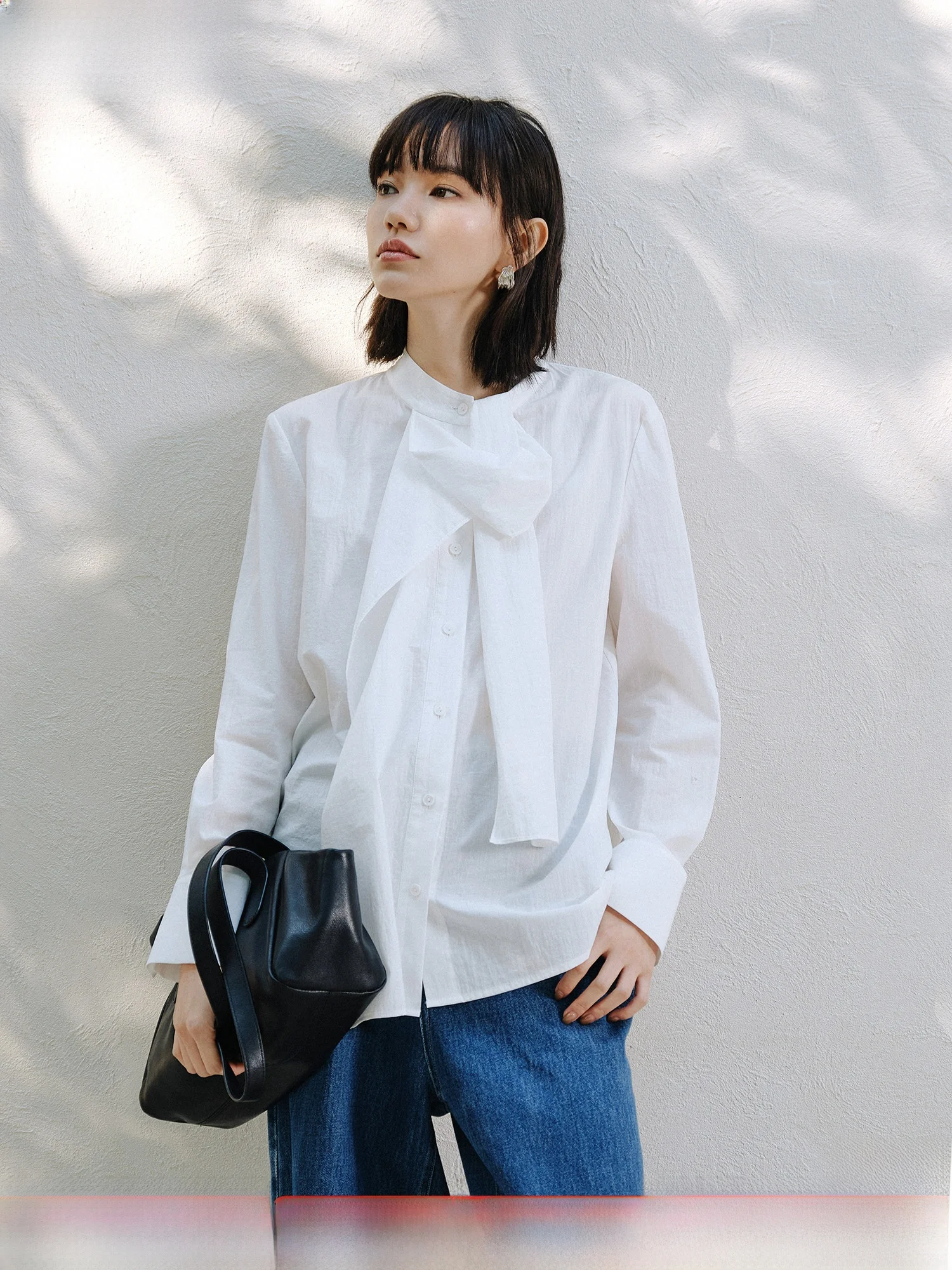 

Женская корейская блузка Ele с длинным рукавом, белая, однотонная, из чистого хлопка, для повседневной носки, весна, новинка