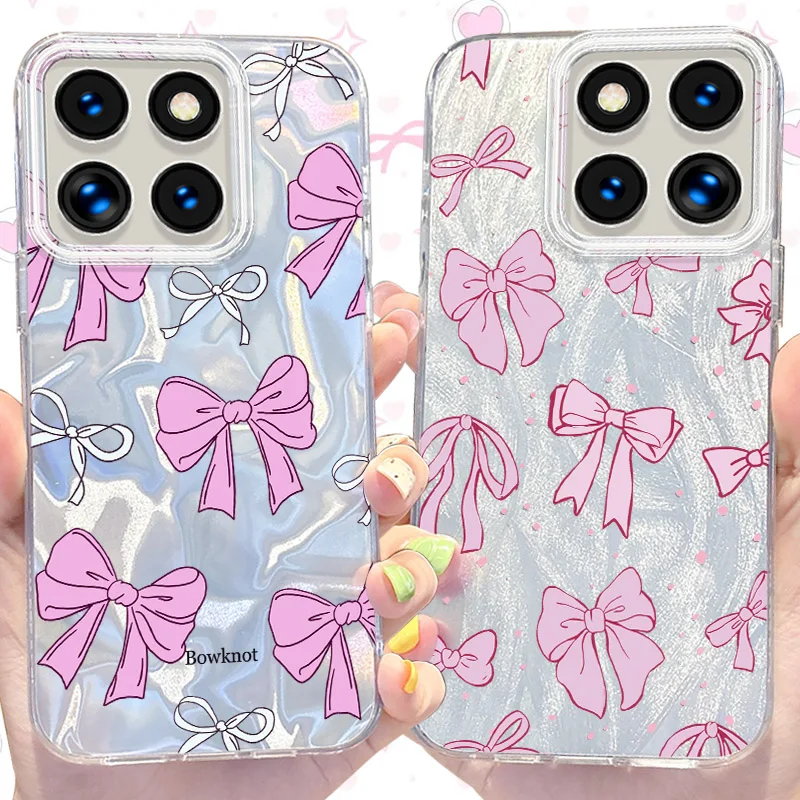 Bowknot Glitter Camlet Laser Phone Case for Xiaomi 13T Pro 11 Lite 11i POCO X6 X5 X3 NFC M6 5G M4 M3 M2 F6 F5 F3 C61 4G Cover