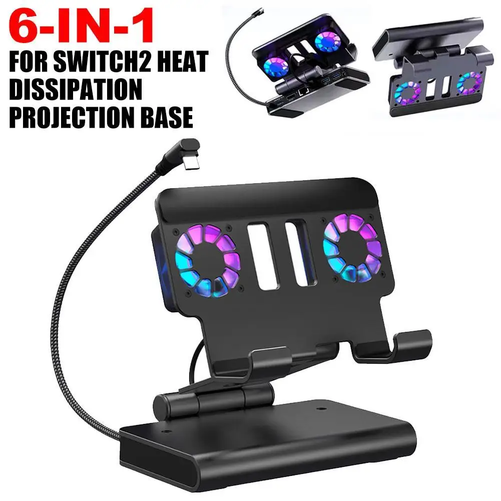 

6 in 1 Portable Base Docking Station for Switch 2 4K&144Hz USB-A USB-C Ports PD 100W Fast Charging Dual Cooling Fans Support