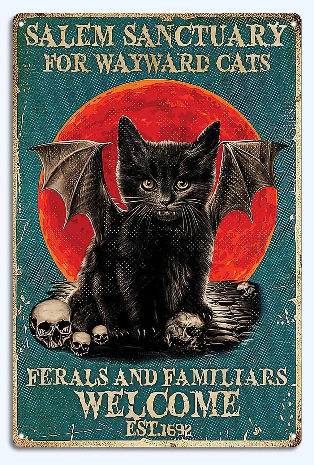Black Cat Sanctuary For Cats Funny Retro Metal Tin Sign Wall Art & Decor Poster Sign Gift for Cat Lovers 8X12 Inch (Sanctua sign