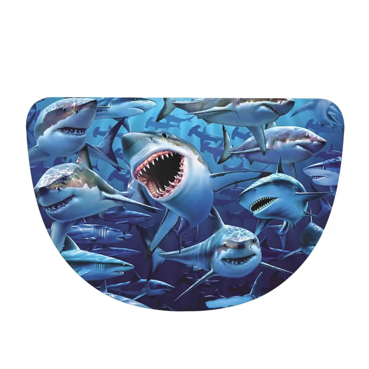 Shark Frenzy 3 Soft Flannel Half Round Doormat Non Slip Bathroom Mat Absorbent Floor Carpet for Home Bedroom