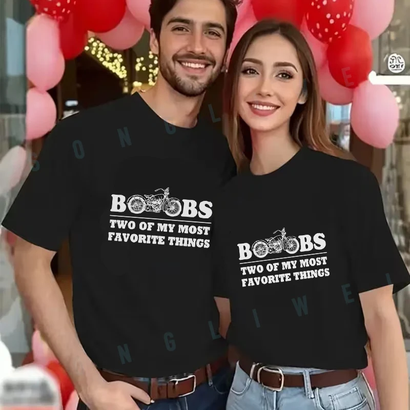 

Футболка с надписью «Красивые мотоциклы и груди — две мои любимые вещи», мужская и женская футболка, летняя повседневная футболка с короткими рукавами, топы унисекс
