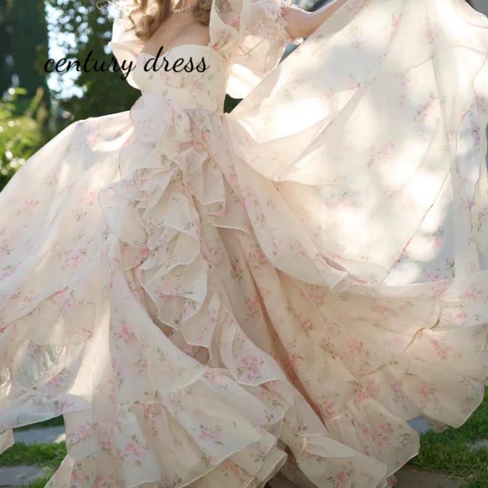 Charming Tulle Ruched Evening Dress Modern Customized Flower Print Party Dress Exquisite Sweetheart Prom Party Gown robe soiree