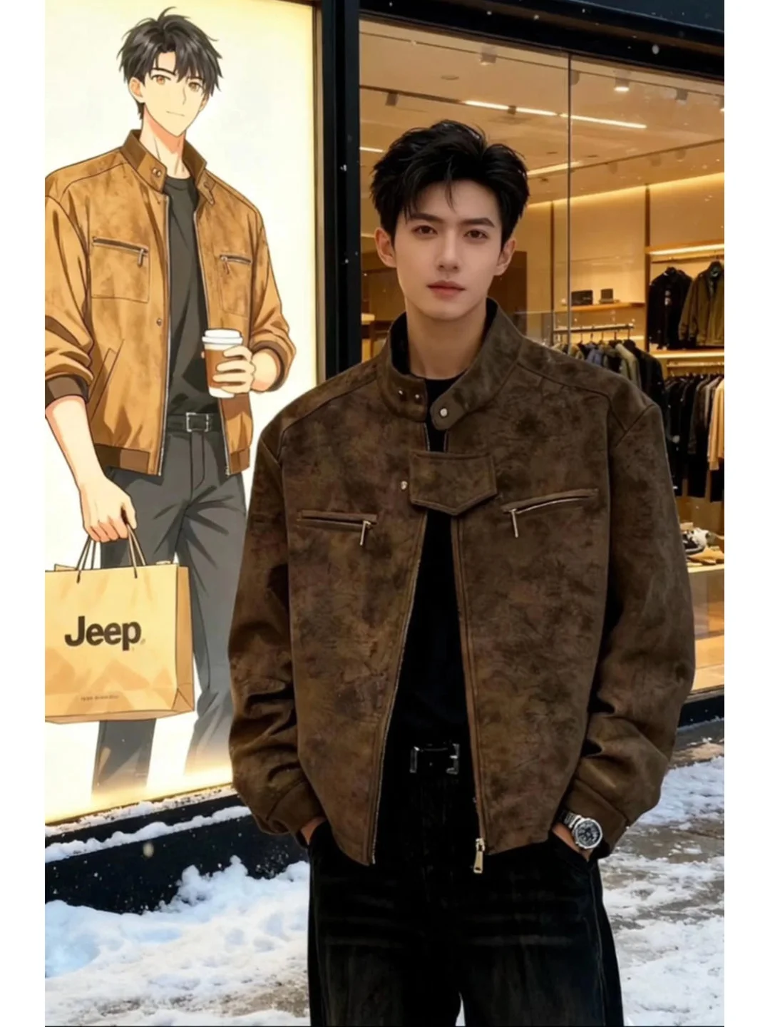 

Утепленная коричневая хлопковая куртка с воротником для мужчин, зимняя мотоциклетная куртка-пальто, теплая, приталенная, с длинными рукавами, однотонная, повседневная одежда