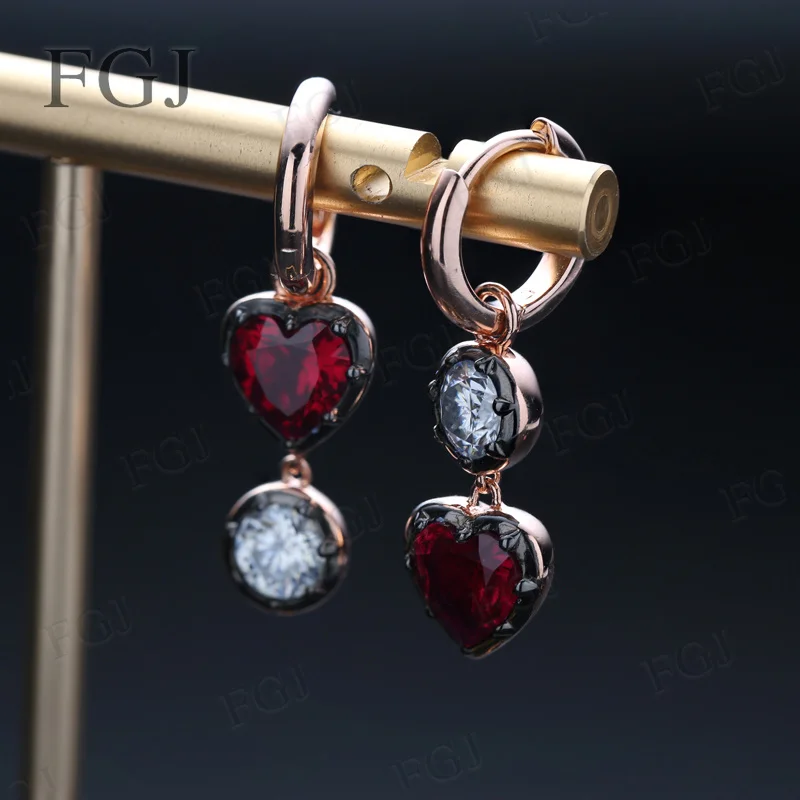 925 Sterling Silber Herz-Creolen mit Moissanit, Rubin und Saphir Charm-Tropfenohrringe für Damen, Hochzeit und Muttertag Geschenk – Detail 11
