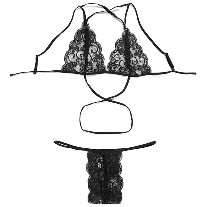 Women's sexy lingerie black lace sexy costumes lingerie suit Set + G-string Erotic Intimate Black Bikini club wear image 6