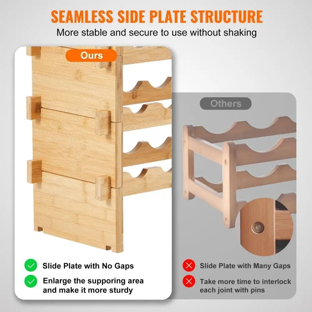 36BottleStackableModularWineRackBambooWoodDisplayShelf4Tier