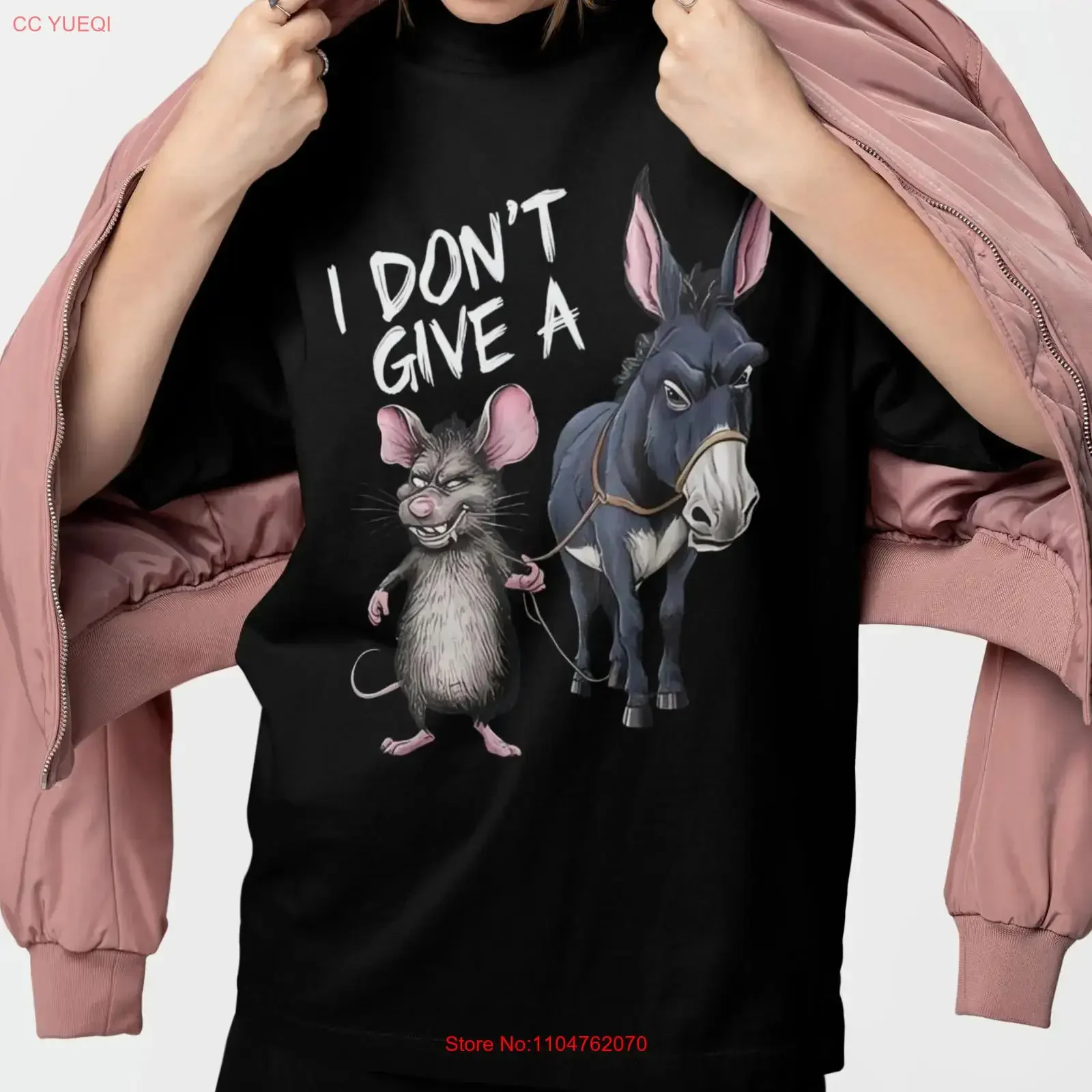 I Don t Give a RaT Shirt Funny Donkey Mouse Meme Sz S 3XL long or short sleeves vintage Washed fashion Casual Slightly