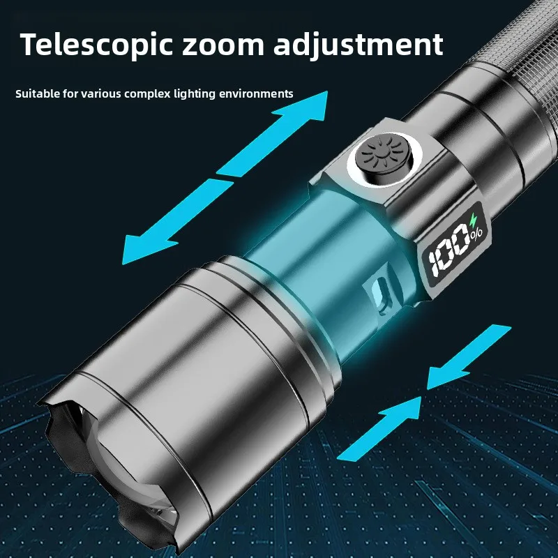 Alta potência xhp100 lanterna led recarregável retrátil poderosa lanterna zoom digital usb luz de mão acampamento ao ar livre emergir