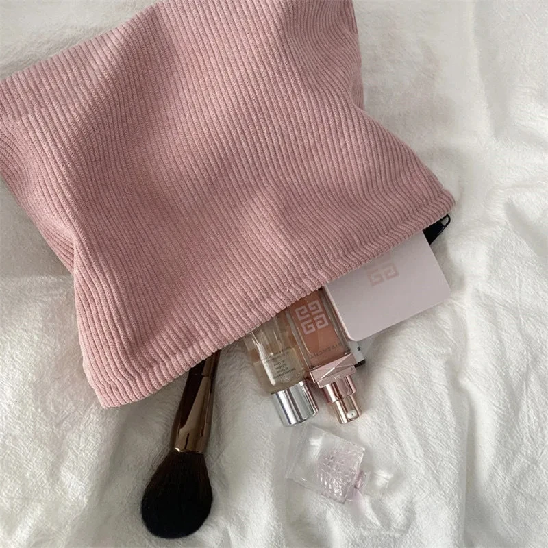 Corduroy Travel Cosmetic Bag Portable Makeup Storage Bags Purses Women Bag Large Capacity Zipper Make Up Organizer Storage Pouch