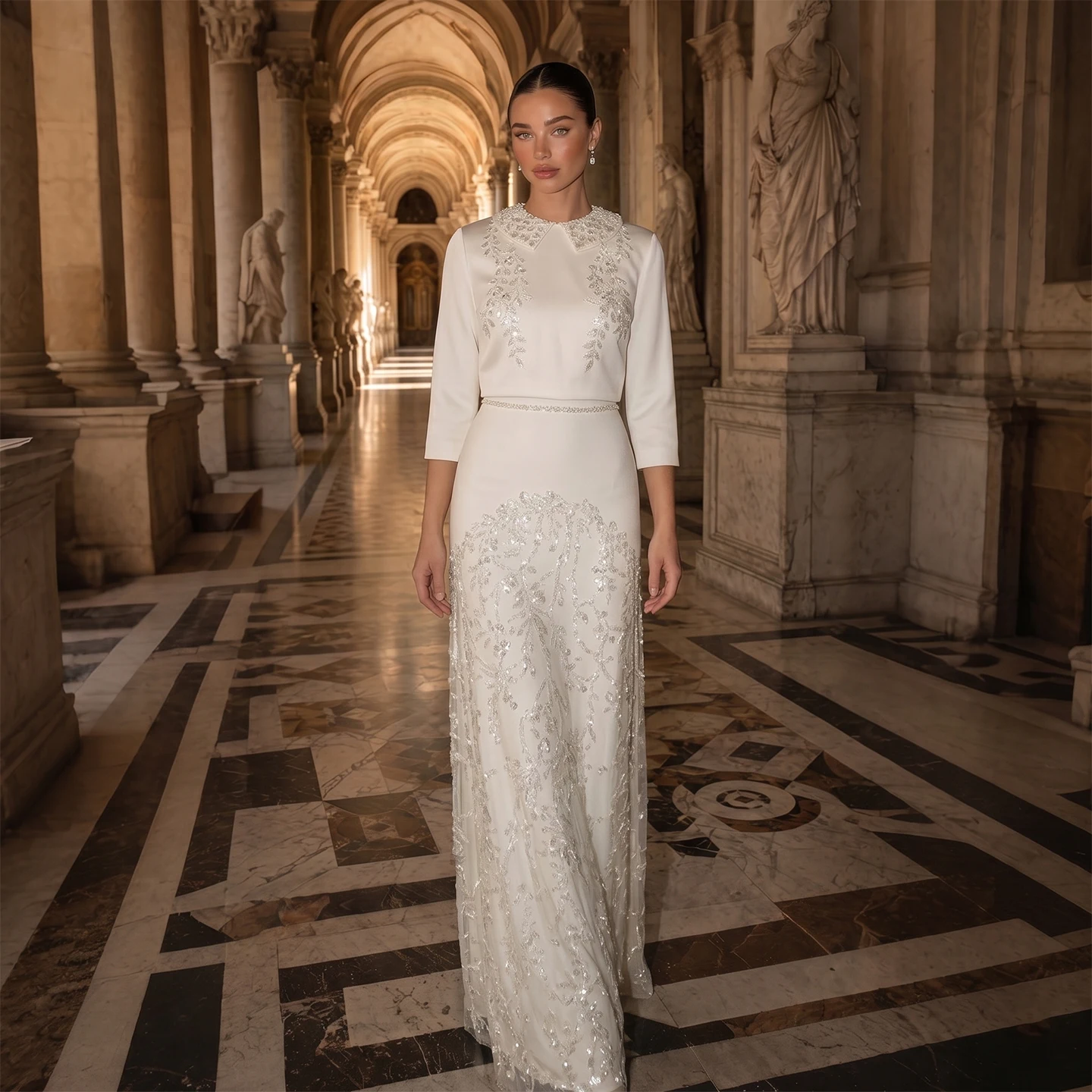 Sharon Said Arabic Two Piece Evening Dress with Sleeves Sequined A Line Dubai Women's Formal Party Gowns SS214 Customized