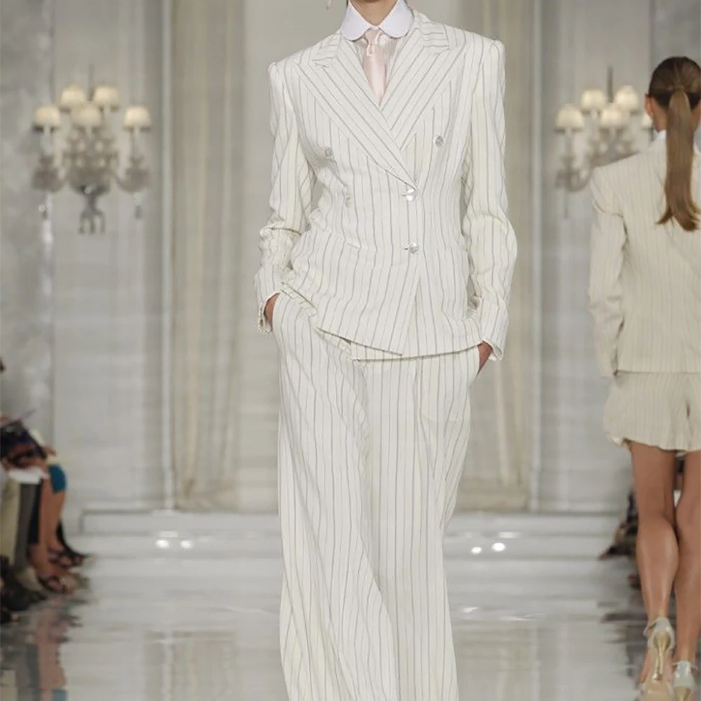 Gestreifter 2-teiliger Stretch-Bürokleidung für Damen, lässige Business-Arbeitsjacke, formeller Slim-Fit-Anzug, Blazer, Damenmode, täglicher Pendelverkehr