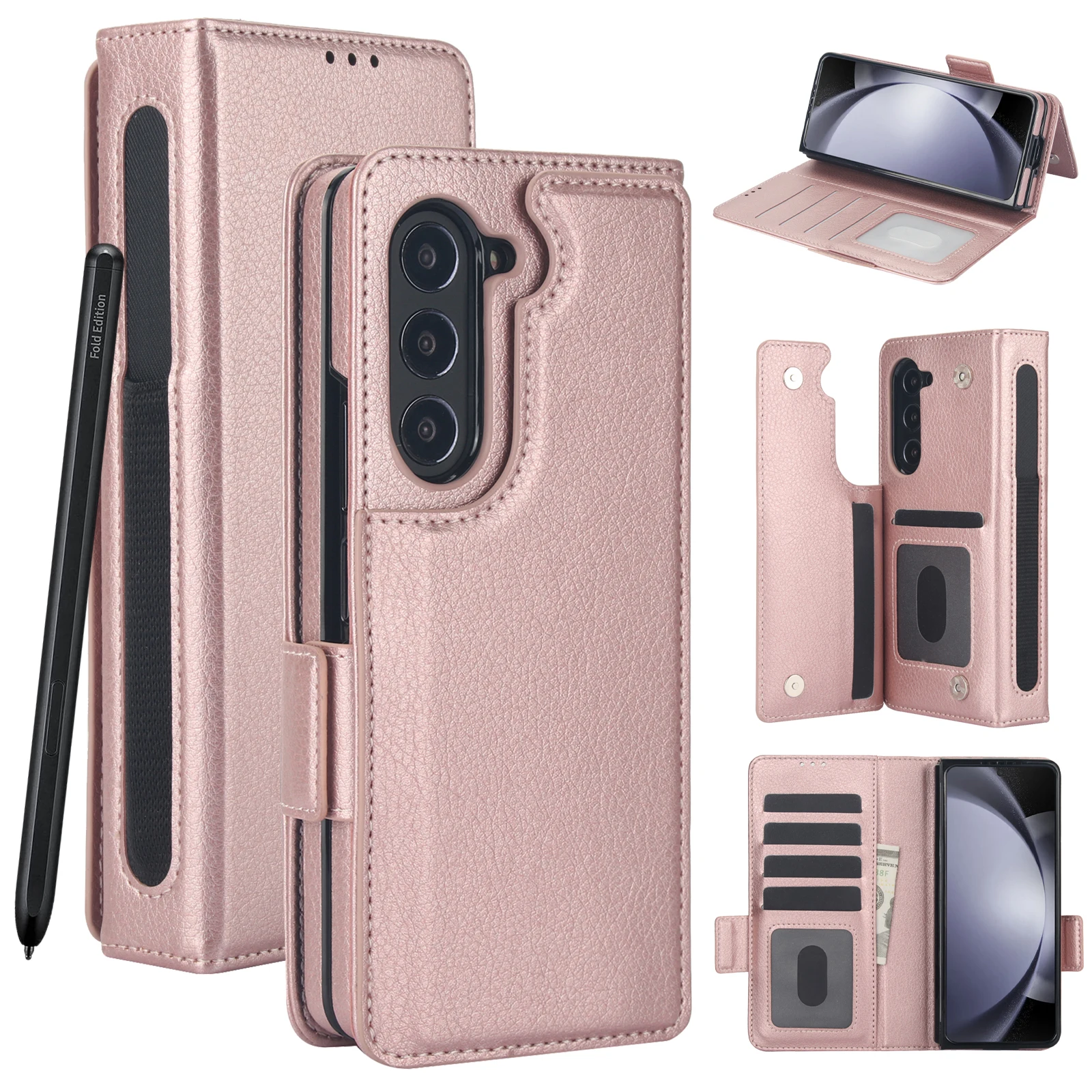 RFID Blocking Leather Wallet Phone Case For Samsung Galaxy Z Fold 8 7 6 5 4 Ultra With S Pen Holder Flip Kickstand Shockproof