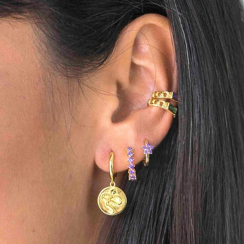 Pendant Huggie 925 Sterling Silver Earrings Elegant Purple Series hoop Earrings Crystal Zircon Gold Fashion Wedding Jewelry 2023