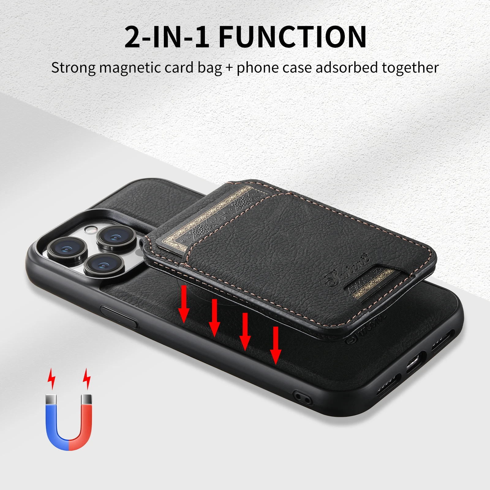 

Card Bag 2In1 Function Magsafe Magnetic Phone Case For iPhone 15 14 13 12 Pro Max Plus Leather Detachable Bank Card Holder Cover