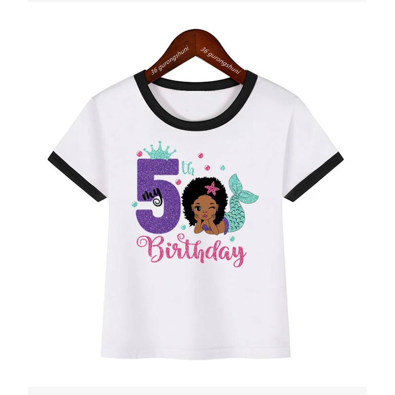 

T-Shirt For Girls Cute Mermaid 1-9th Digital Print Melanin Girls Tshirts Summer Children'S Clothing Birthday Short Sleeve Tops