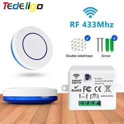 433MHz Wireless Remote Control Light Switch 220V 110V 10A Relay Controller Mini Round Button Wall Panel Switch For Lighting Led