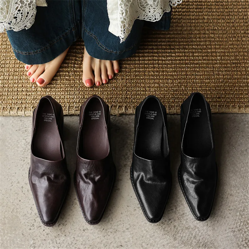 New Spring Autumn Genuine Leather Woman Shoes Fashion Pointed Toe Loafers Shoes for Women Ladies Shoes High Heels Women Pumps