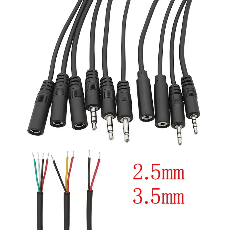 Masculino e Feminino Mono Stereo Aux Jack Conector, Conector Jack para Bare Wire End, DIY Audio Headphone Cable Repair, 2.5mm, 3.5mm, 2 Pólo, 3