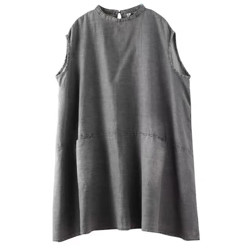 فستان فضفاض من قماش الدنيم المغسول بمقاس كبير، ملابس صيفية بوهو فنية لملابسها غير الرسمية على الشاطئ والسفر والمريحة
