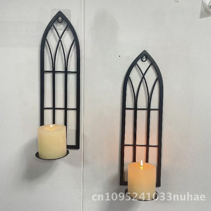 

Black Retro Wrought Iron Wall Hanging Candle Holder Semi-Manual Mechanical Craftsmanship Living Room Atmosphere Decor Candle Cup