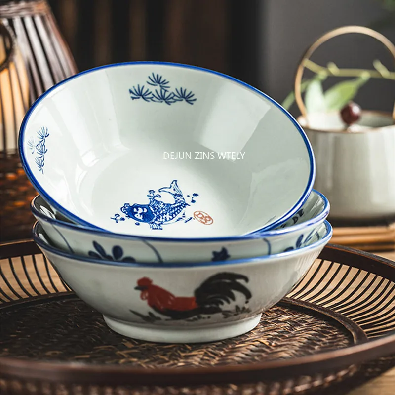 1PC Traditional Craftsmanship Ceramic Bowls 6/7/8/9 Inches Ramen Bowls Exquisite Ceramic Fruit Salad Bowl Kitchen Accessories