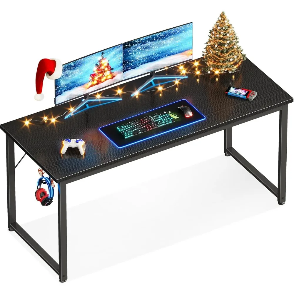 

Casaottima 54-дюймовый черный компьютерный стол с крючками для наушников, простой современный письменный учебный стол для домашнего офиса, небольшого пространства