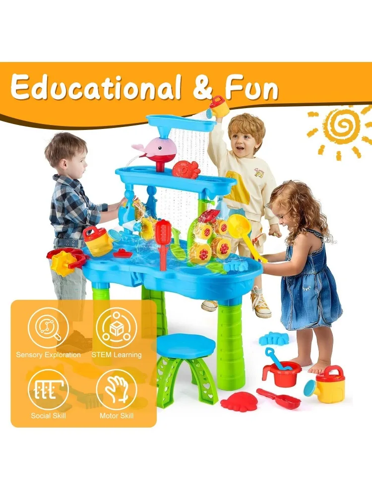 Children's sand and water table toddler water activity table rain shower game table toys