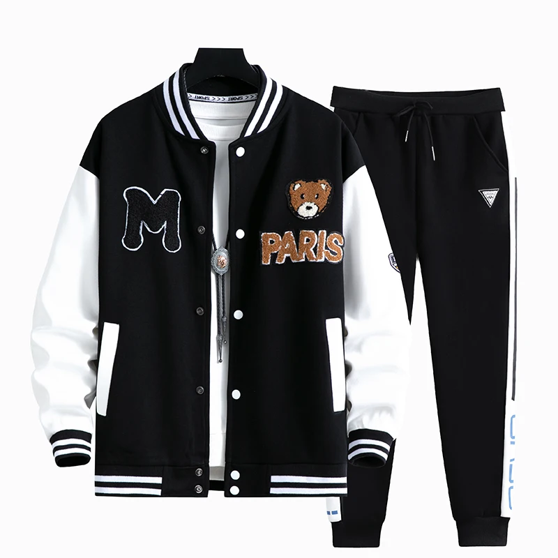 Men Sports Tracksuits Sets Hooded Baseball Uniform Set Spring Autumn Casual Loose Fit Couple Sportswear