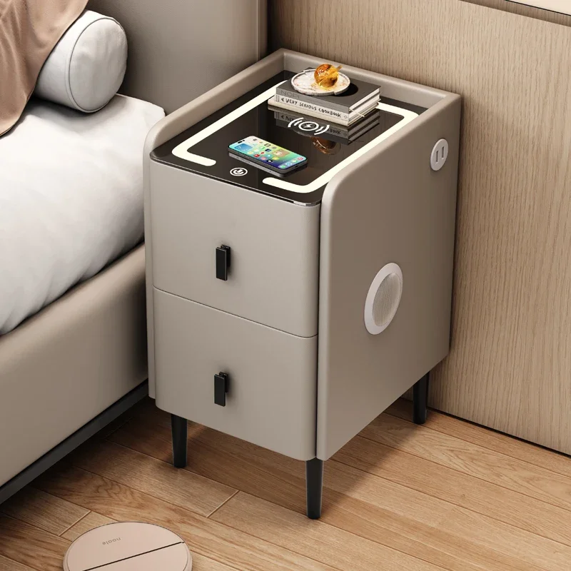 Minimalistische massief houten opbergkast Slim luxe nachtkastje Ultra smal nachtkastje Compacte slaapkamerorganizer met opladen