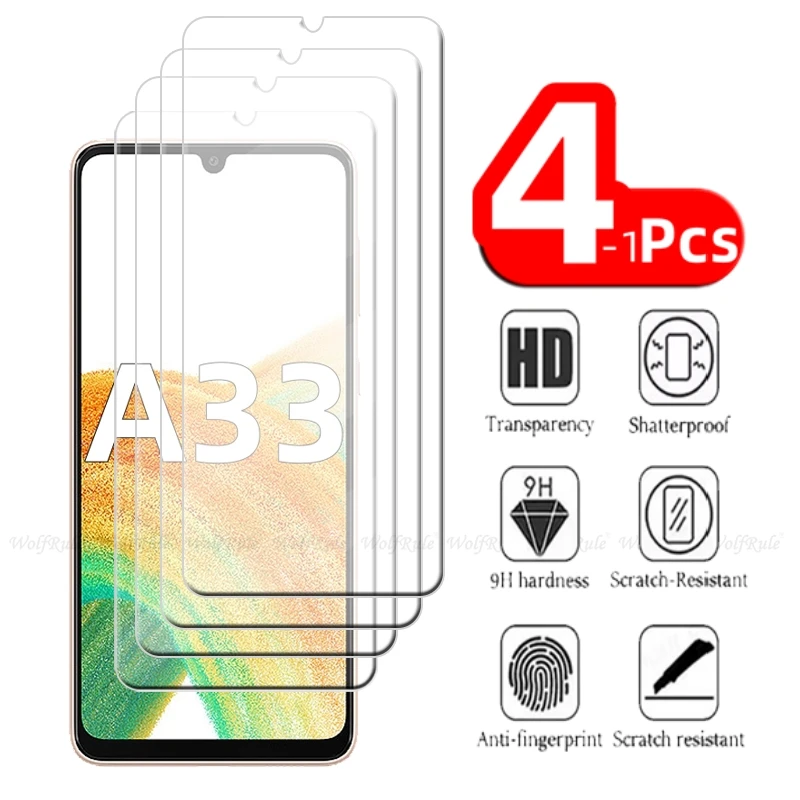 

1-4Pcs For Samsung A33 Glass Samsung Galaxy A33 Tempered Glass Protecitve 9H HD Transparent Clear Screen Protector Samsung A33