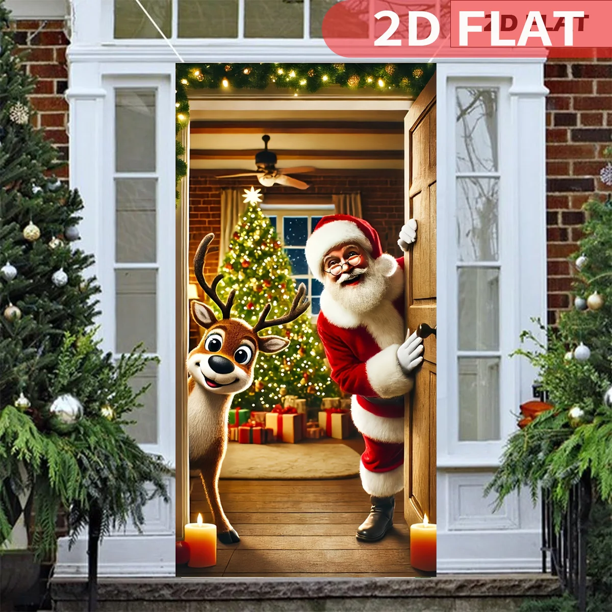 

Santa Claus Door Frame Banner - Merry Christmas & Happy New Year Polyester, 180x90 cm Happy Christmas Photo Background