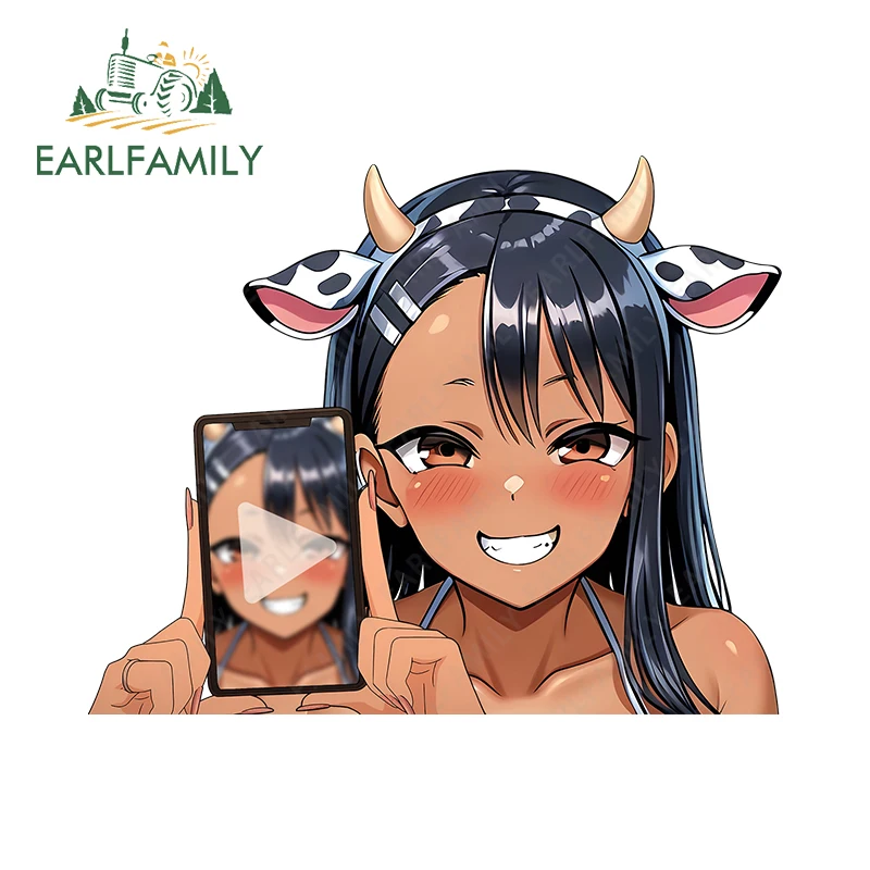 

EARLFAMILY Cow Loli Peek Show Selfies автомобильные наклейки аниме солнцезащитный крем подходит для окон наклейка водостойкий мотоцикл для внедорожника JDM