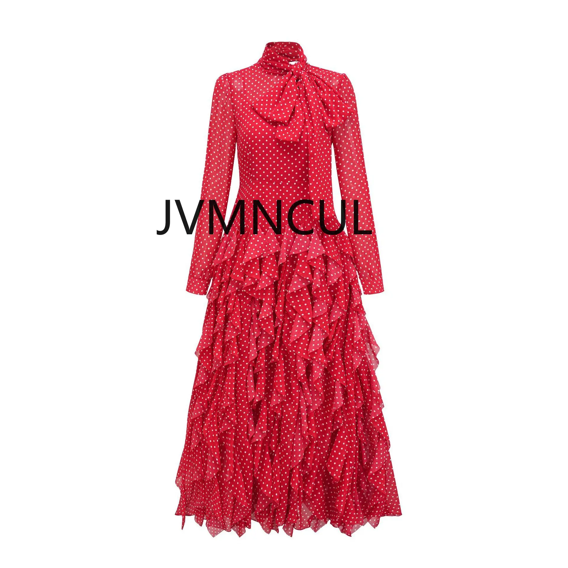 Stylowe lato 2025 transgraniczne europejskie i amerykańskie białe kołnierzyki dojeżdżające do pracy w kropki długa sukienka imprezowa, koktajlowa suknia wieczorowa