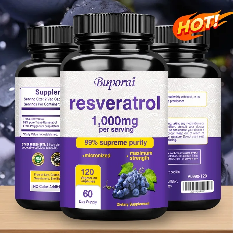 

Resveratrol Capsules,Antioxidant, Anti-aging Supplement,Support Heart Health,Joint Support,Brain Function,Immune System Health