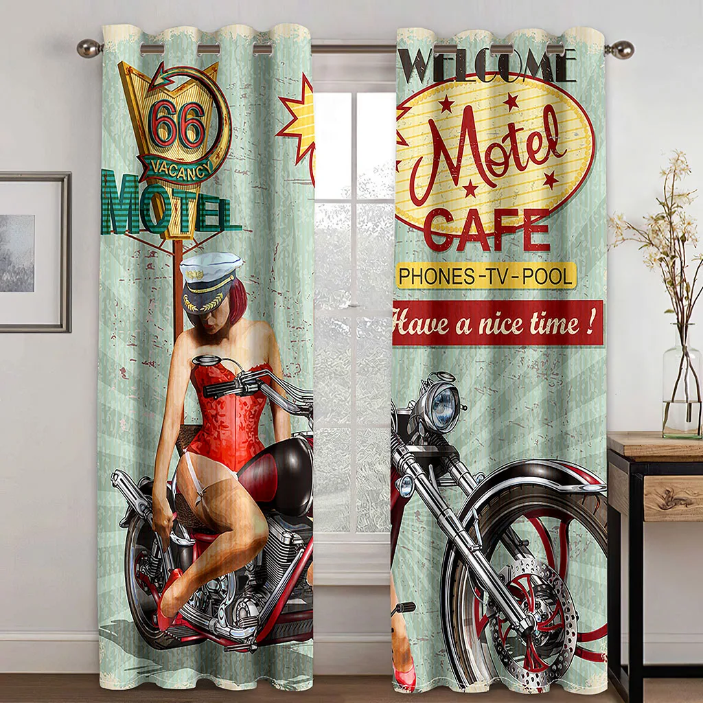 

Motorcycle Bike Illustration Window Curtain, Living Room, Bedroom, Sexy Lady, Left and Right Biparting