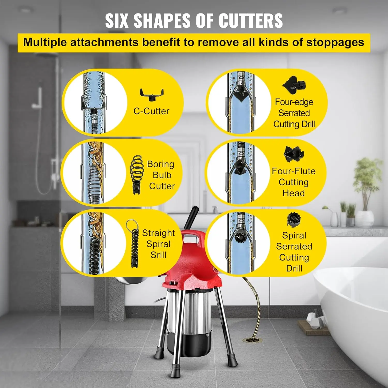 Drain Cleaner Machine, 370W 3 Cables, Electric Drain Auger for 3/4" to 4" Pipes, Power Spin with Autofeed Function er