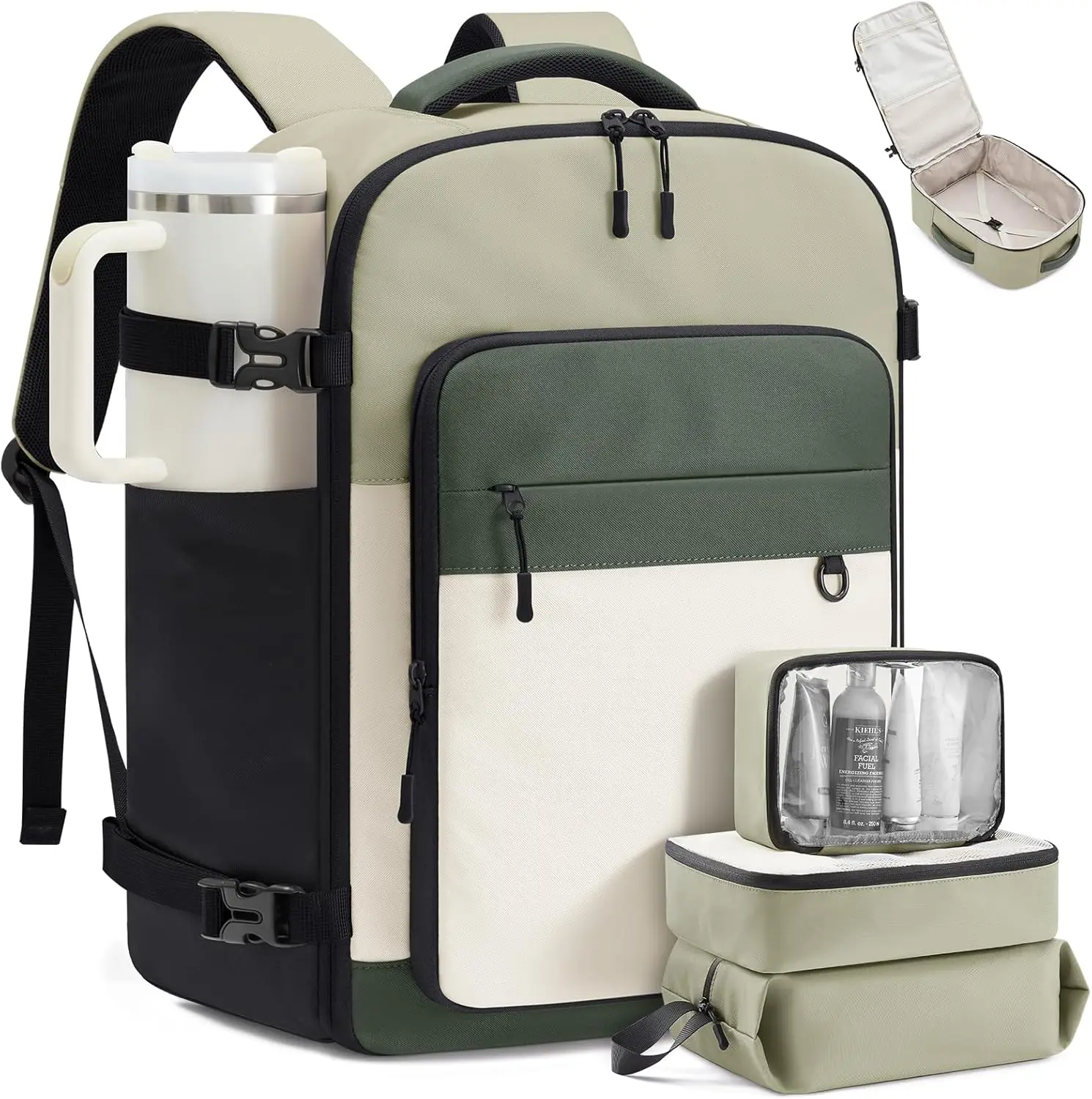 50L Large Travel Backpack Airline Approved Carry on Personal Item with 3 Packing Cubes Waterproof Fits 17" Laptop