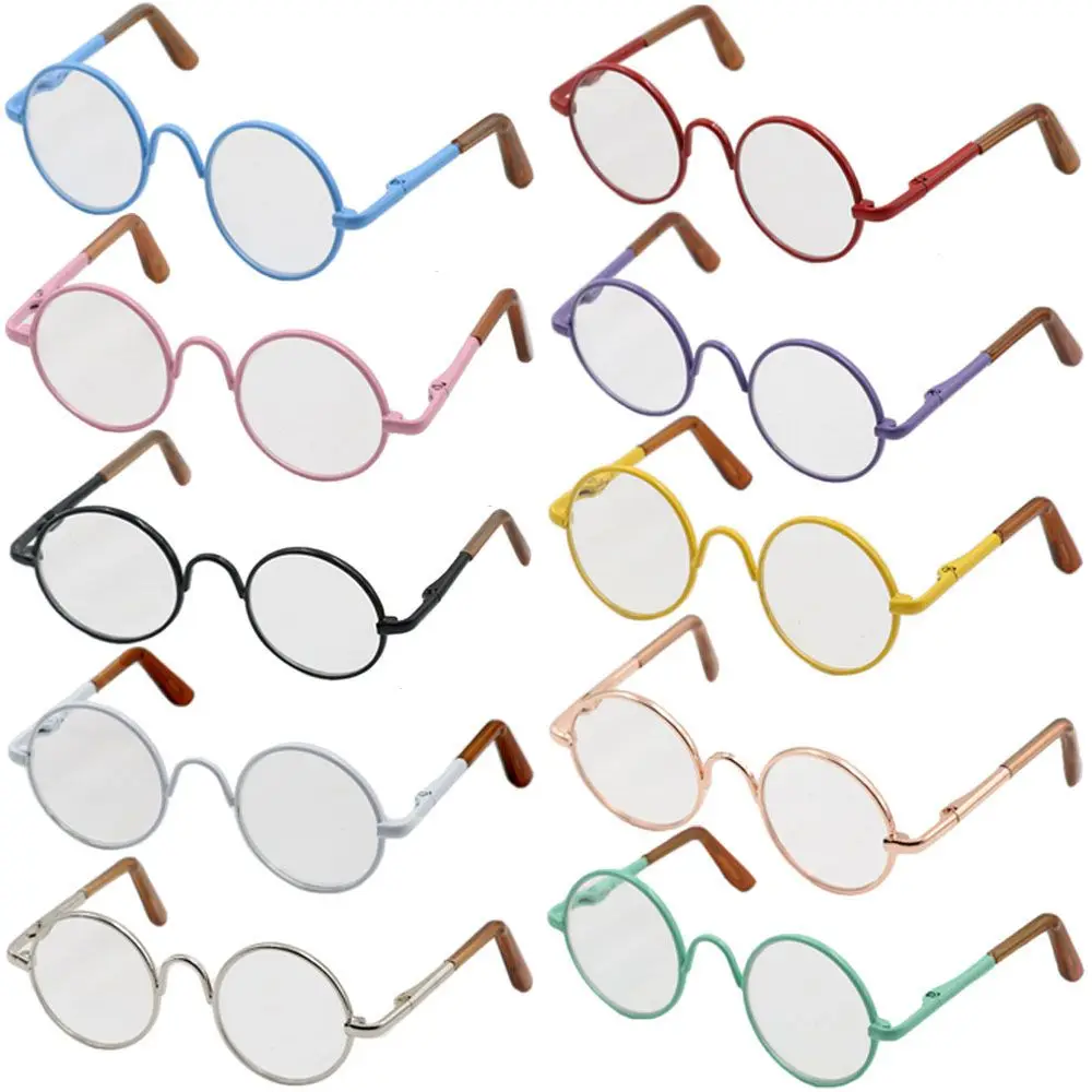 Fashion Suit For 12/18 Inch Small Eyeglass Colorful Miniature Eyewear Metal Frame Dolls Glasses Round-Shaped Clear Lens