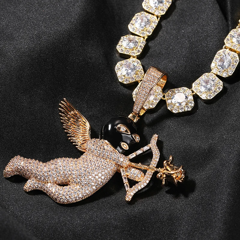 

Хип-хоп кулон-подвеска «Богиня любви Купидон» с инкрустацией камнями CZ 5A+ и эффектом «ледяного блеска» для мужчин, рэперские украшения, золотистый и серебристый цвет