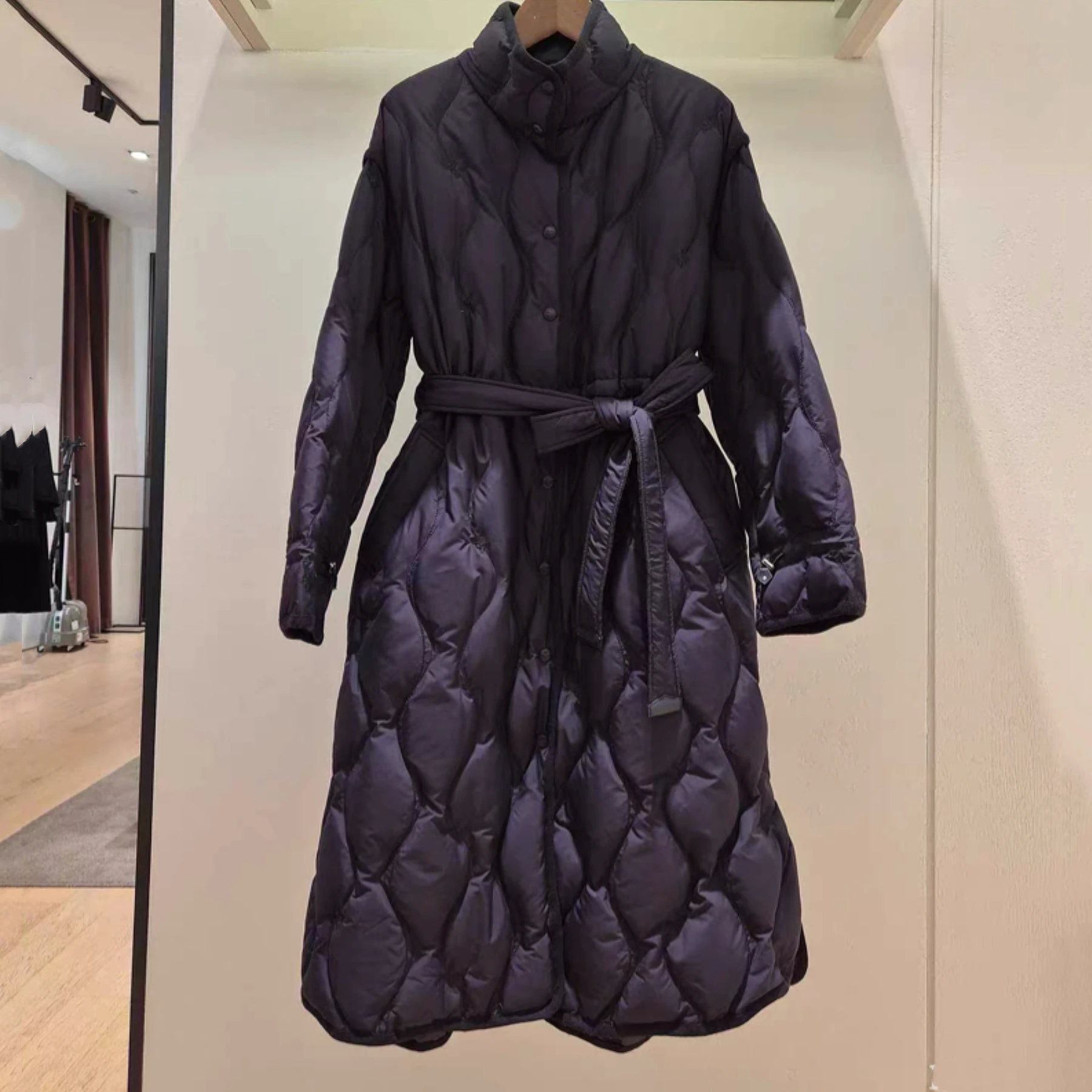 Cheese au citron MIC25 hiver Faionable col montant ceinture cousue minceur longue longueur vers le bas Jaet femmes trajet Sle Thi...